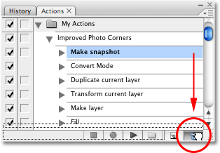 Dragging the 'Make snapshot' icon down on to the Trash Bin at the bottom of the Actions palette. Image copyright © 2008 Photoshop Essentials.com