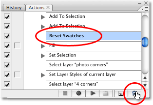 Deleting the 'Reset Swatches' step. Image copyright © 2008 Photoshop Essentials.com