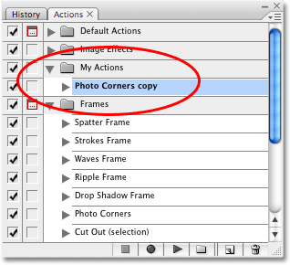 A copy of the Photo Corners action now appears in the 'My Actions' set. Image copyright © 2008 Photoshop Essentials.com