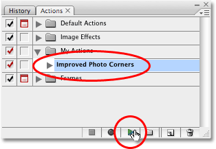 Playing the 'Improved Photo Corners' action. Image copyright © 2008 Photoshop Essentials.com