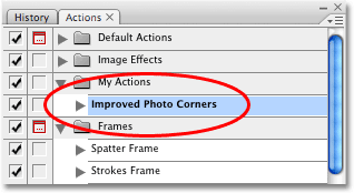 Renaming the copy of the Photo Corners action to 'Improved Photo Corners'. Image copyright © 2008 Photoshop Essentials.com