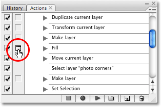 Toggling the dialog box on for the first Fill step in the Improved Photo Corners action in Photoshop. Image copyright © 2008 Photoshop Essentials.com