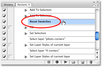 The 'Reset Swatches' step in the Photo Corners action. Image copyright © 2008 Photoshop Essentials.com