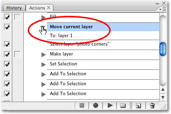 The seventh step in the Photo Corners action is 'Move current layer'. Image copyright © 2008 Photoshop Essentials.com