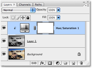 The Layers palette in Photoshop after running the Sepia Toning action. Image copyright © 2008 Photoshop Essentials.com