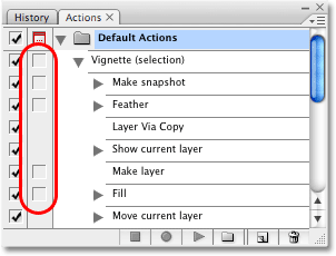 All dialog boxes for the Vignette action are now turned off, and the main toggle icon has also disappeared. Image copyright © 2008 Photoshop Essentials.com