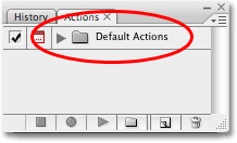 The Actions palette in Photoshop showing the Default Actions set. Image copyright © 2008 Photoshop Essentials.com