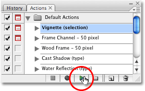 Click the Play icon in the Actions palette to play an action. Image copyright © 2008 Photoshop Essentials.com
