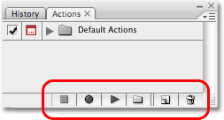 The icons at the bottom of Photoshop's Actions palette. Image copyright © 2008 Photoshop Essentials.com