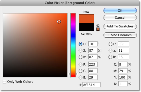 The Color Picker in Photoshop. Image © 2010 Photoshop Essentials.com