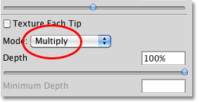 Selecting the Multiply brush mode in Photoshop's Brushes panel. Image © 2010 Photoshop Essentials.com
