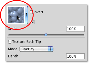 The pattern preview thumbnail in the Texture section of the Brushes panel in Photoshop. Image © 2010 Photoshop Essentials.com