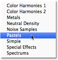 Selecting the Pastels gradient set in Photoshop. Image © 2011 Photoshop Essentials.com