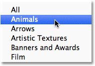 Selecting the Animals shape set in Photoshop. Image © 2011 Photoshop Essentials.com