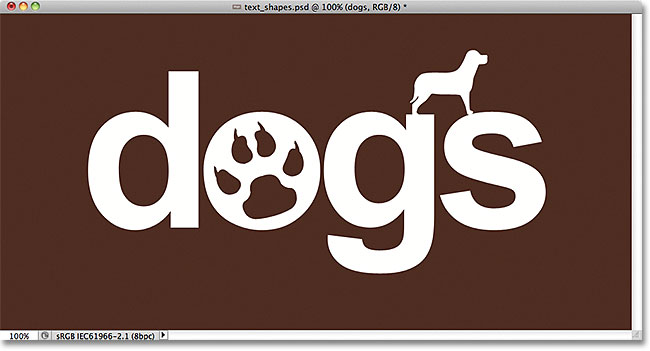 Photoshop text after adding and subtracting shapes. Image © 2011 Photoshop Essentials.com