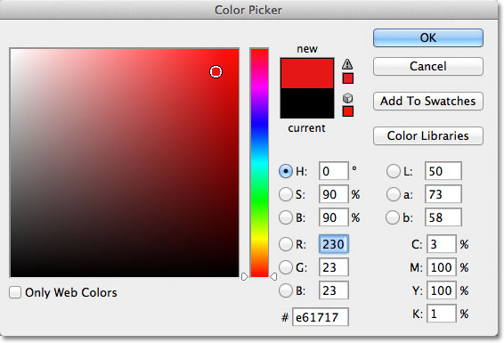 Choosing a shape color from the Color Picker. Image © 2011 Photoshop Essentials.com