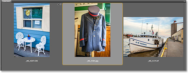 Double-clicking on the JPEG image thumbnail in Adobe Bridge CS6. Image © 2013 Steve Patterson, Photoshop Essentials.com