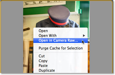 Opening the JPEG image in Camera Raw from Adobe Bridge CS6. Image © 2013 Steve Patterson, Photoshop Essentials.com