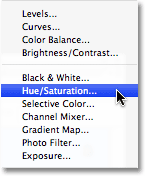 Selecting a Hue/Saturation adjustment layer in Photoshop. Image © 2008 Photoshop Essentials.com.