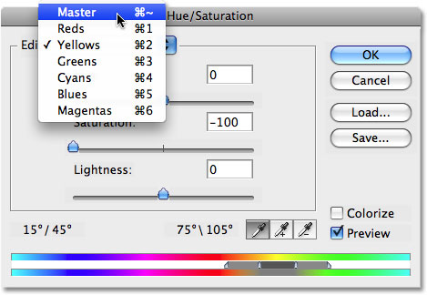 Select Master from the Edit list. Image © 2008 Photoshop Essentials.com.