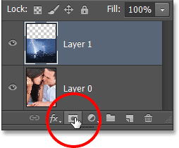 Clicking the Add Layer Mask icon in the Layers panel. Image © 2013 Photoshop Essentials.com