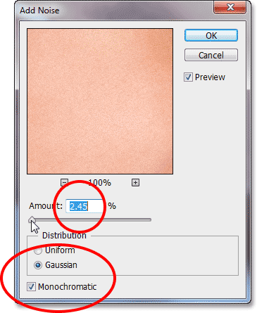The Add Noise filter in Photoshop. Image © 2013 Photoshop Essentials.com