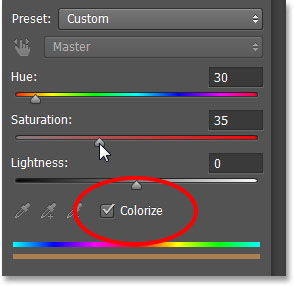 The Hue/Saturation options in the Properties panel. Image © 2013 Photoshop Essentials.com