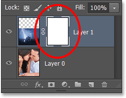 A layer mask thumbnail appears on Layer 1. Image © 2013 Photoshop Essentials.com