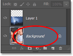 The Layers panel showing the image on the Background layer. Image © 2013 Photoshop Essentials.com