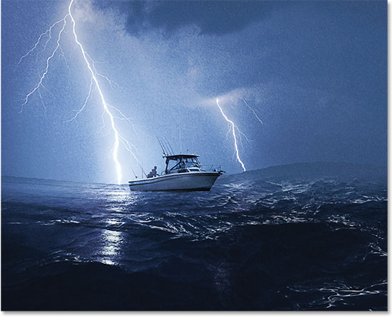 Boat in lightning storm. Image licensed from iStockPhoto by Photoshop Essentials.com