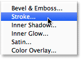 Choosing a Stroke layer effect. Image © 2014 Photoshop Essentials.com.