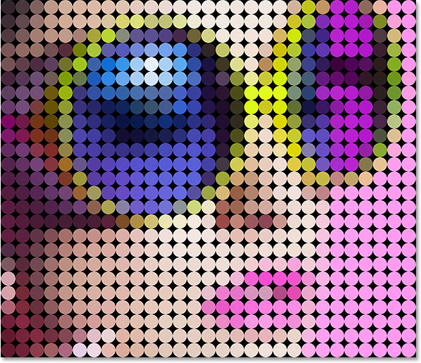 The colored dot effect up close. Image © 2014 Photoshop Essentials.com.