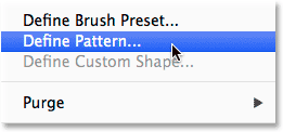 Choosing the Define Pattern command from the Edit menu. Image © 2014 Photoshop Essentials.com.