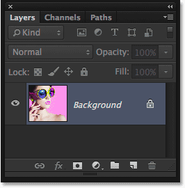 The Layers panel in Photoshop CS6 showing the image on the Background layer. Image © 2014 Photoshop Essentials.com.