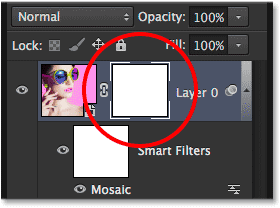 The layer mask thumbnail in the Layers panel. Image © 2014 Photoshop Essentials.com.