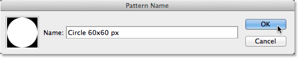Naming the new pattern in the Pattern Name dialog box. Image © 2014 Photoshop Essentials.com.