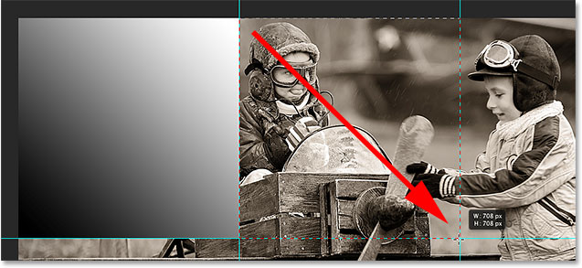Drawing a selection outline around the top center section of the image. Image © 2014 Photoshop Essentials.com