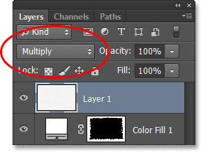 Changing the layer's blend mode to Multiply. Image © 2013 Photoshop Essentials.com