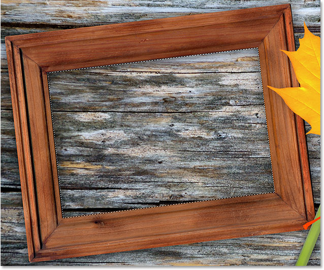 The inside of the picture frame is now selected. Image © 2014 Photoshop Essentials.com.
