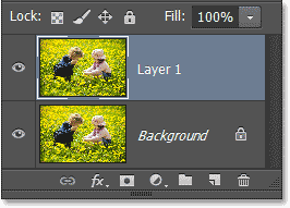 A copy of the Background layer appears above the original in the Layers panel. Image © 2013 Photoshop Essentials.com