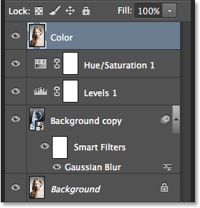 The Color layer now sits at the top of the layer stack. Image © 2014 Photoshop Essentials.com