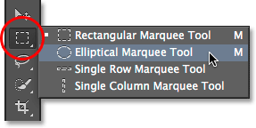 Selecting the Elliptical Marquee Tool in Photoshop. Image © 2014 Photoshop Essentials.com.