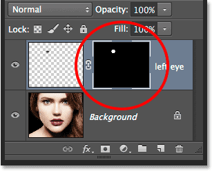 A layer mask thumbnail appears on the Left Eyes layer. Image © 2014 Photoshop Essentials.com.