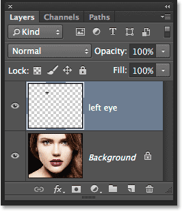 The Layers panel showing the selection on its own layer. Image © 2014 Photoshop Essentials.com.