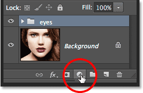 The New Adjustment Layer icon at the bottom of the Layers panel. Image © 2014 Photoshop Essentials.com.