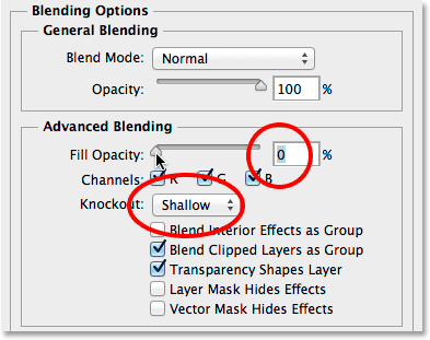 The Advanced Blending options in Photoshop. Image © 2014 Photoshop Essentials.com.