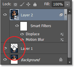 Clicking on the preview thumbnail for Layer 1. Image © 2013 Photoshop Essentials.com