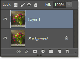 The copy of the Background layer is added above the original. Image © 2013 Photoshop Essentials.com