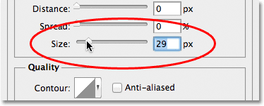 Increasing the Size value for the drop shadow in the Layer Styles dialog box. 