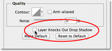 Disabling the Layer Knocks Out Drop Shadow option. 